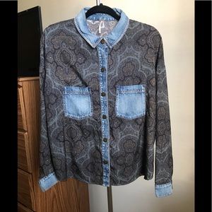Free People Denim Silk Button Up
